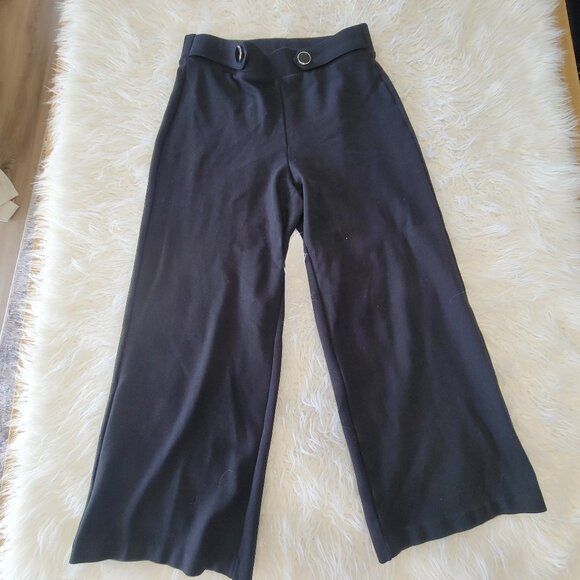 Tahari Wide Leg Stretch Crop Pants Slacks Sz M Black - Picture 1 of 7